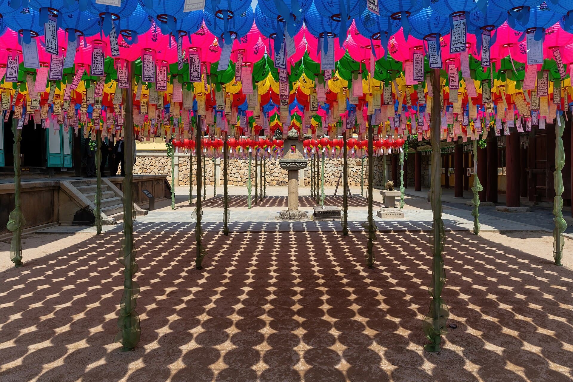 Paper lanterns in a courtyard at Bulguksa temple, Gyeongju